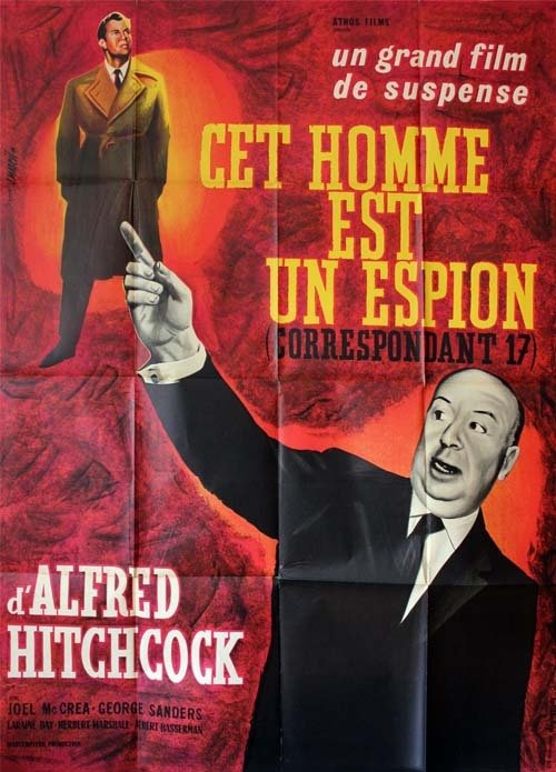 CORRESPONDANT 17 Affiche de ressortie 60's - 1940 - Alfred Hitchcock Joel McCrea Laraine Day 120X160