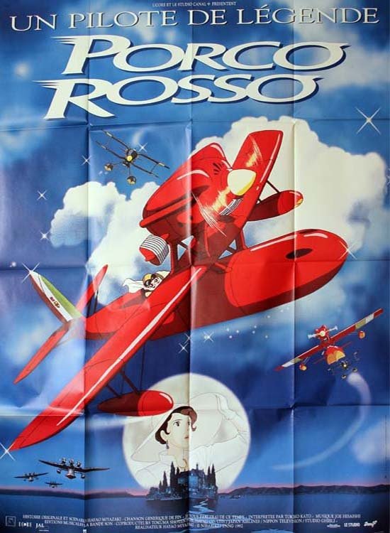 PORCO ROSSO Affiche originale du film - 1992 - Hayao Miyazaki Japon Animation 120X160 CM