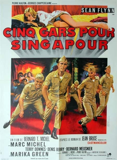 CINQ GARS POUR SINGAPOUR Affiche originale du film - 1966 - Bernard T. Michel Sean Flynn 60X80 CM