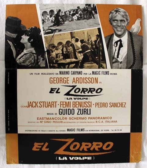 EL ZORRO, LA VOLPE Synopsis Italien du film 36,5x25,5 cm - 1968 - George Ardisson Marino Carpano