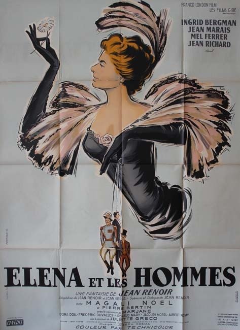 ELENA ET LES HOMMES Affiche du film 120x160 cm Jean Renoir 1956 Ingrid Bergman Jean Marais (Mle B).