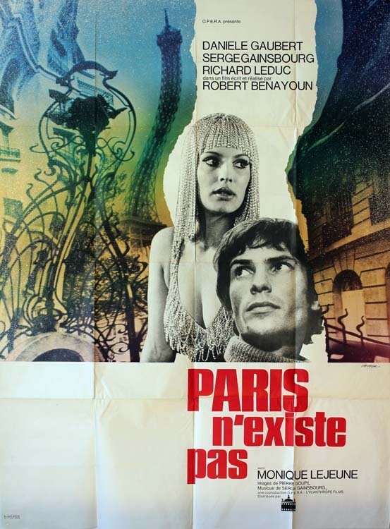 PARIS N'EXISTE PAS Affiche du film 1969 Serge Gainsbourg Robert Benayoun 120x160 CM.