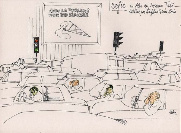 TRAFIC Jacques Tati 1971 Jeu de 12 Reproductions dessins originaux signés de CABU format 24x29,5 cm