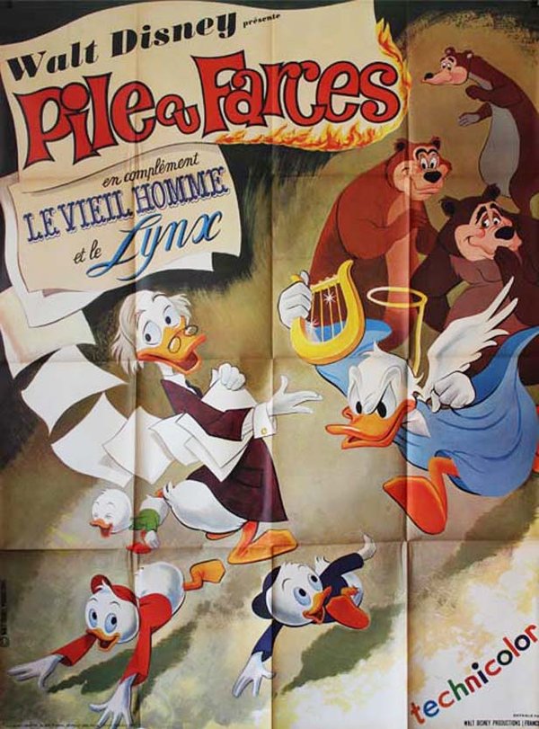 PILE OU FARCES Affiche originale du film d'Animation de 1964 Prod. W. Disney TRES RARE ! 120X160 CM